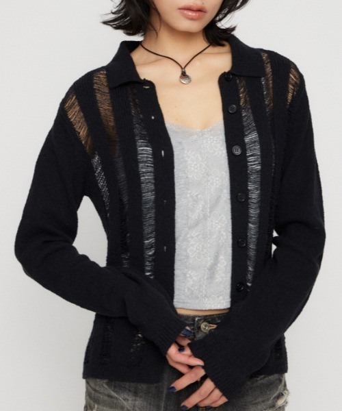 LAGUA GEM（ラグアジェム）の「LADDER KNIT トップス（ニット/セーター・レディース・アイボリー/ブラック/ライトブルー・FREE）」の3枚目の写真