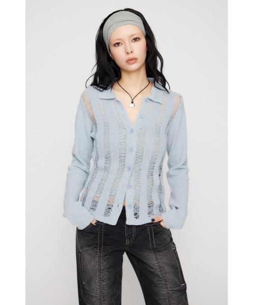 LAGUA GEM（ラグアジェム）の「LADDER KNIT トップス（ニット/セーター・レディース・アイボリー/ブラック/ライトブルー・FREE）」の9枚目の写真