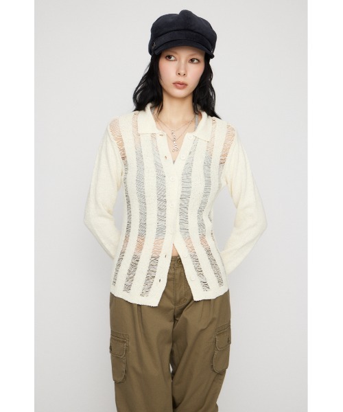 LAGUA GEM（ラグアジェム）の「LADDER KNIT トップス（ニット/セーター・レディース・アイボリー/ブラック/ライトブルー・FREE）」の13枚目の写真