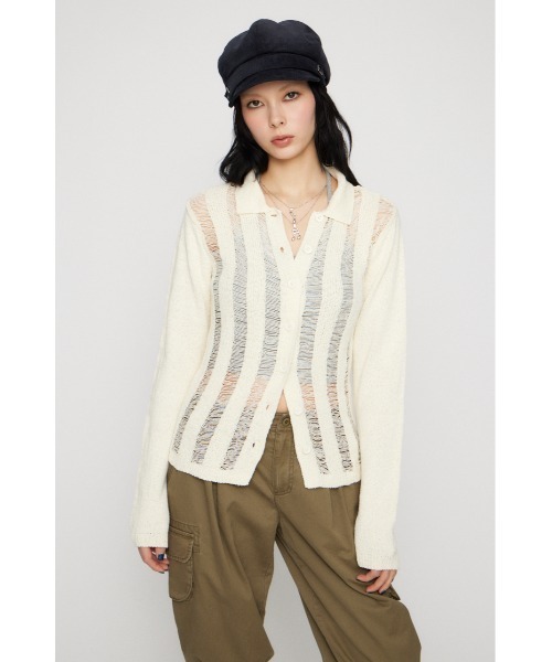 LAGUA GEM（ラグアジェム）の「LADDER KNIT トップス（ニット/セーター・レディース・アイボリー/ブラック/ライトブルー・FREE）」の14枚目の写真