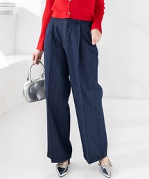 CLEAR BASIC（クリアベーシック）の「【低身長対応／サイズ展開あり】ハイウエストタックワイドデニムパンツ[カジュアル 着回し抜群 大人]（デニムパンツ）」