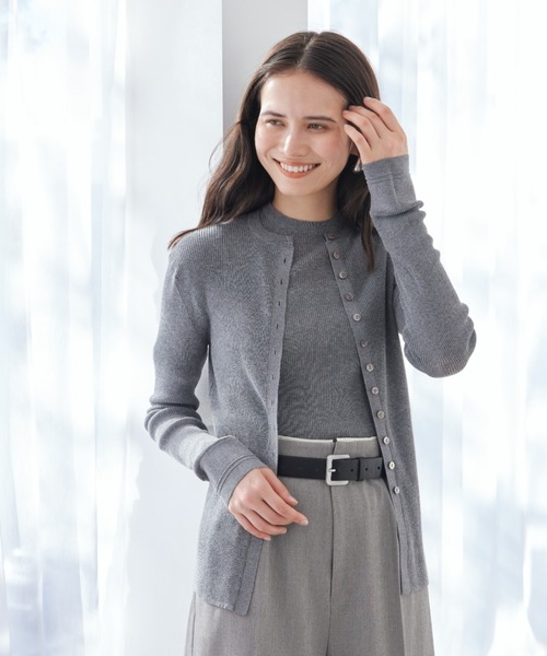 Mila Owen（ミラオーウェン）の「UVケアシアーリブニットカーディガン（カーディガン/ボレロ・レディース・ブラック/グレー/レッド/グリーン・1/0）」の7枚目の写真