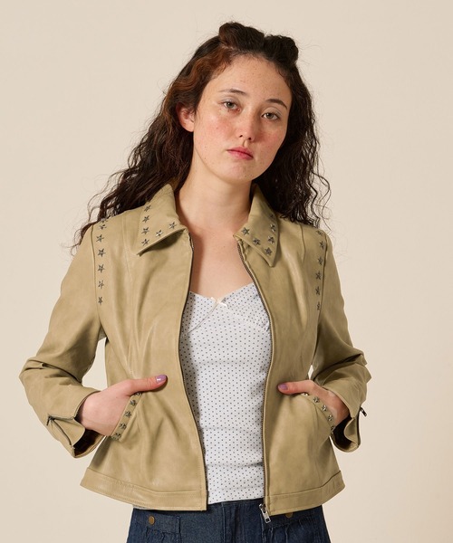 ZARA スタッズ フェイクレザージャケット スタッズ付 フェイクレザー