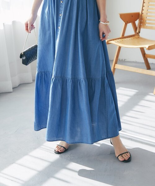 La boutique BonBon(ラブティックボンボン)の「【愛されモテワンピ】ライトデニムフリルトリムワンピース(ワンピース・レディース・ブルー/サックスブルー・PS/FREE)」の19枚目の写真