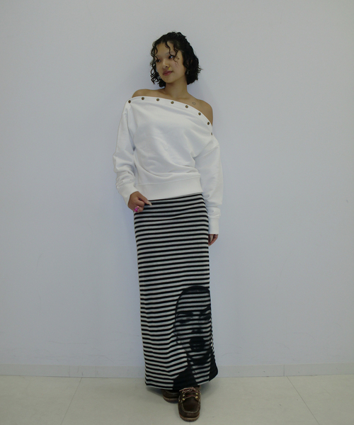 Oriens JOURNAL STANDARD（オリエンス ジャーナルスタンダード）の「《追加4》ボーダープリントスカート（スカート・レディース・ブラック/ブルー系その他・FREE）」の7枚目の写真