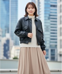 BY THE BAY（バイザベイ）の「エコレザーブルゾン/Aライン オーバーサイズ ジャケット リブ袖 ストリート カジュアル 韓国ファッション（ブルゾン）」