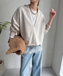 DouDou | 【WEB限定】Vネック裏毛×レースロンTEEセット(Tシャツ/カットソー)