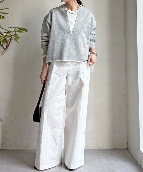 DouDou（ドゥドゥ）の「【WEB限定】Vネック裏毛×レースロンTEEセット（Tシャツ/カットソー・レディース・グレー/ベージュ/ダークグレー・FREE）」の16枚目の写真