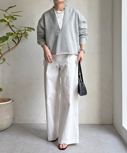 DouDou（ドゥドゥ）の「【WEB限定】Vネック裏毛×レースロンTEEセット（Tシャツ/カットソー・レディース・グレー/ベージュ/ダークグレー・FREE）」の19枚目の写真