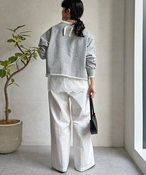 DouDou（ドゥドゥ）の「【WEB限定】Vネック裏毛×レースロンTEEセット（Tシャツ/カットソー・レディース・グレー/ベージュ/ダークグレー・FREE）」の20枚目の写真