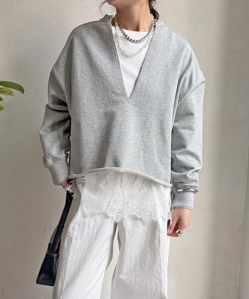 DouDou（ドゥドゥ）の「【WEB限定】Vネック裏毛×レースロンTEEセット（Tシャツ/カットソー・レディース・グレー/ベージュ/ダークグレー・FREE）」の21枚目の写真