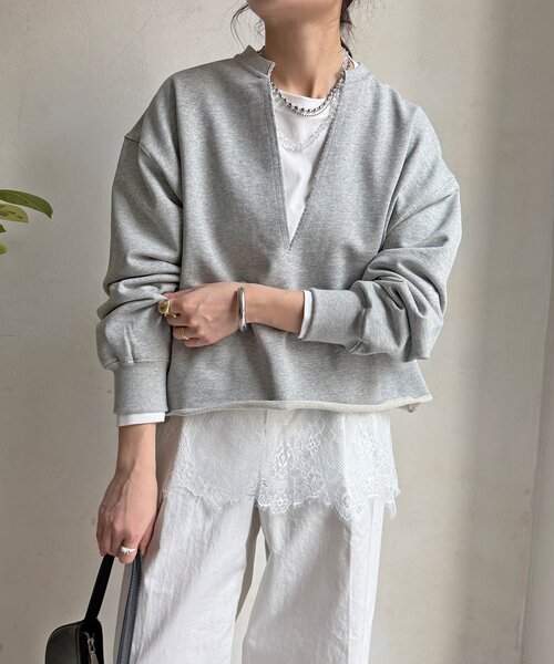 DouDou（ドゥドゥ）の「【WEB限定】Vネック裏毛×レースロンTEEセット（Tシャツ/カットソー・レディース・グレー/ベージュ/ダークグレー・FREE）」の22枚目の写真