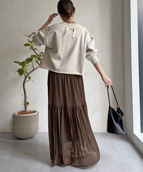 DouDou（ドゥドゥ）の「【WEB限定】Vネック裏毛×レースロンTEEセット（Tシャツ/カットソー・レディース・グレー/ベージュ/ダークグレー・FREE）」の6枚目の写真