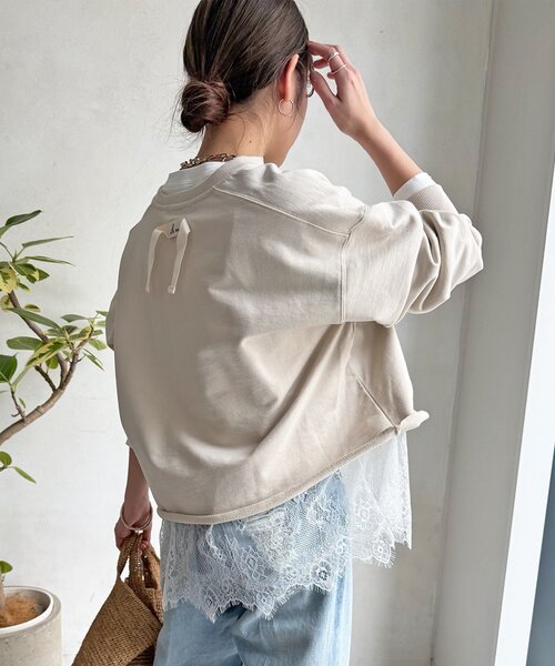 DouDou（ドゥドゥ）の「【WEB限定】Vネック裏毛×レースロンTEEセット（Tシャツ/カットソー・レディース・グレー/ベージュ/ダークグレー・FREE）」の10枚目の写真