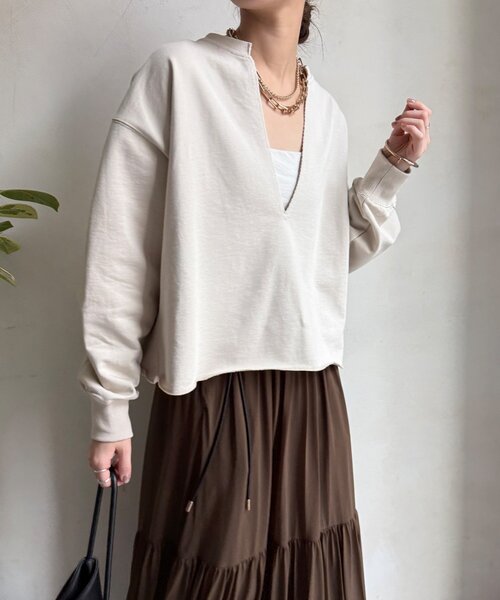 DouDou（ドゥドゥ）の「【WEB限定】Vネック裏毛×レースロンTEEセット（Tシャツ/カットソー・レディース・グレー/ベージュ/ダークグレー・FREE）」の11枚目の写真