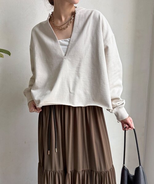 DouDou（ドゥドゥ）の「【WEB限定】Vネック裏毛×レースロンTEEセット（Tシャツ/カットソー・レディース・グレー/ベージュ/ダークグレー・FREE）」の13枚目の写真