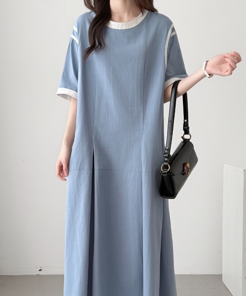 ABITOKYO（アビトーキョー）の「ウエストタック配色パイピングワンピース（ワンピース・レディース・ブルーグレー/ネイビー/ブラック・M/L）」の3枚目の写真