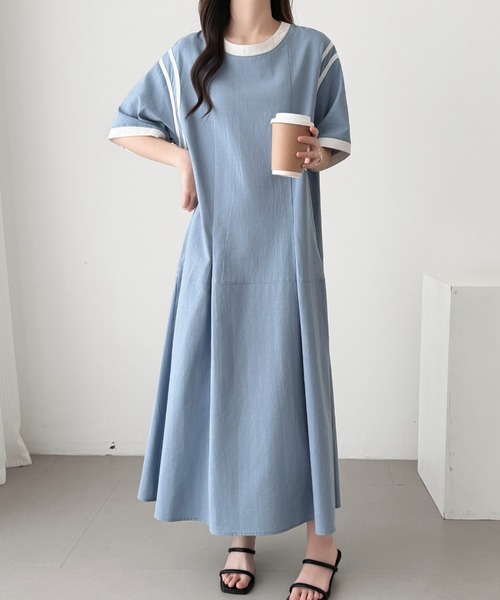 ABITOKYO（アビトーキョー）の「ウエストタック配色パイピングワンピース（ワンピース・レディース・ブルーグレー/ネイビー/ブラック・M/L）」の15枚目の写真