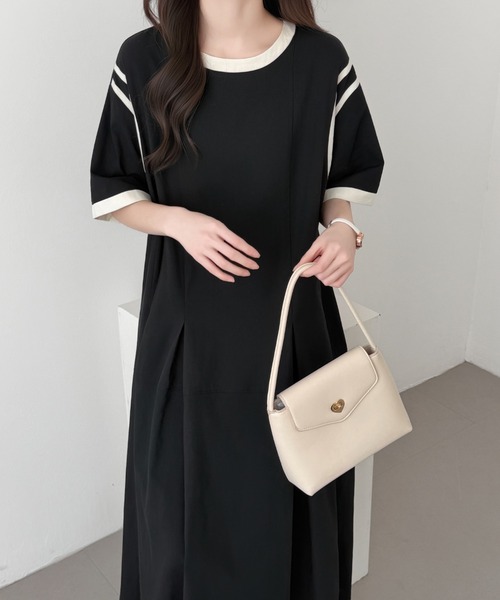 ABITOKYO（アビトーキョー）の「ウエストタック配色パイピングワンピース（ワンピース・レディース・ブルーグレー/ネイビー/ブラック・M/L）」の4枚目の写真