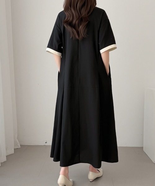 ABITOKYO（アビトーキョー）の「ウエストタック配色パイピングワンピース（ワンピース・レディース・ブルーグレー/ネイビー/ブラック・M/L）」の6枚目の写真