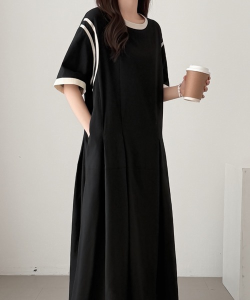 ABITOKYO（アビトーキョー）の「ウエストタック配色パイピングワンピース（ワンピース・レディース・ブルーグレー/ネイビー/ブラック・M/L）」の8枚目の写真