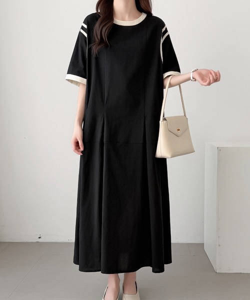 ABITOKYO（アビトーキョー）の「ウエストタック配色パイピングワンピース（ワンピース・レディース・ブルーグレー/ネイビー/ブラック・M/L）」の11枚目の写真