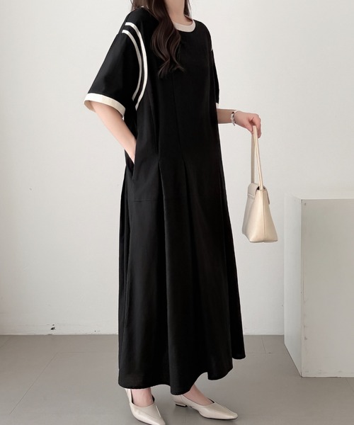 ABITOKYO（アビトーキョー）の「ウエストタック配色パイピングワンピース（ワンピース・レディース・ブルーグレー/ネイビー/ブラック・M/L）」の12枚目の写真