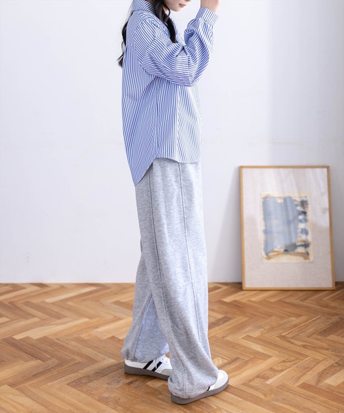 CLEAR BASIC（クリアベーシック）の「ワンポイント刺繍袖タックストライプシャツ[オフィスカジュアル 着回し抜群 大人]≪新作≫（シャツ/ブラウス・レディース・ミント/グレー/ブルー/キャメル・F）」の15枚目の写真