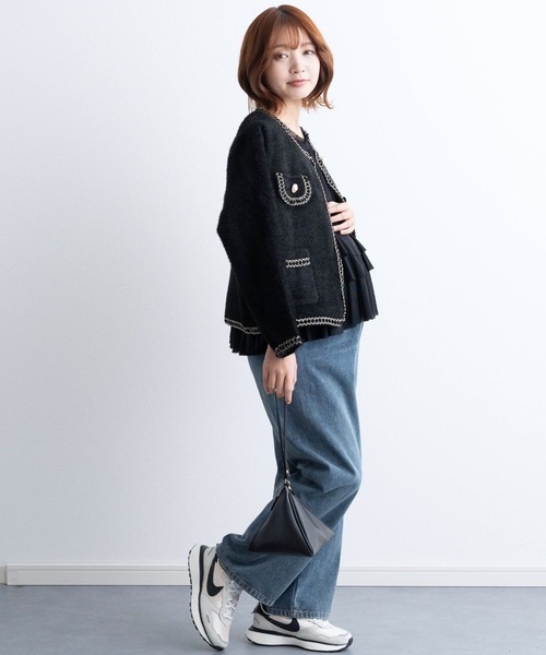 SweetMommy（スウィートマミー）の「ブレードニット ジャケット [マタニティ 産前産後] [七五三・お宮参り・秋フォーマル]（テーラードジャケット・レディース・ブラック/ホワイト・FREE）」の21枚目の写真