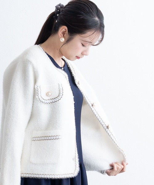 SweetMommy（スウィートマミー）の「ブレードニット ジャケット [マタニティ 産前産後] [七五三・お宮参り・秋フォーマル]（テーラードジャケット・レディース・ブラック/ホワイト・FREE）」の6枚目の写真