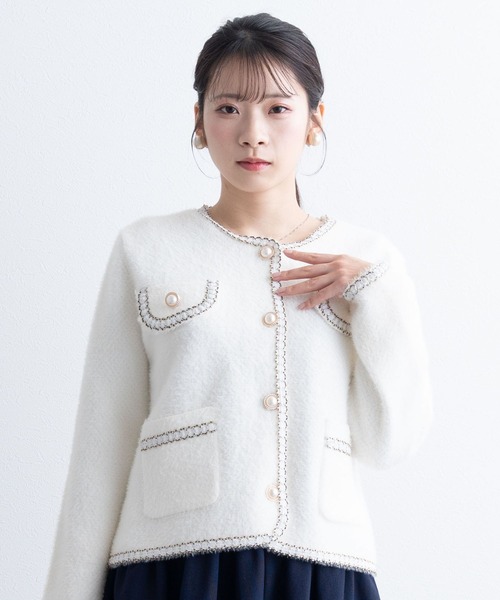 SweetMommy（スウィートマミー）の「ブレードニット ジャケット [マタニティ 産前産後] [七五三・お宮参り・秋フォーマル]（テーラードジャケット・レディース・ブラック/ホワイト・FREE）」の3枚目の写真