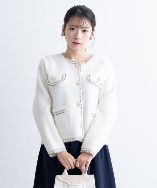 SweetMommy（スウィートマミー）の「ブレードニット ジャケット [マタニティ 産前産後] [七五三・お宮参り・秋フォーマル]（テーラードジャケット・レディース・ブラック/ホワイト・FREE）」の4枚目の写真