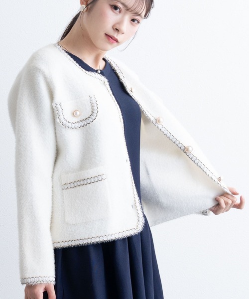 SweetMommy（スウィートマミー）の「ブレードニット ジャケット [マタニティ 産前産後] [七五三・お宮参り・秋フォーマル]（テーラードジャケット・レディース・ブラック/ホワイト・FREE）」の7枚目の写真