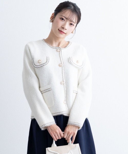 SweetMommy（スウィートマミー）の「ブレードニット ジャケット [マタニティ 産前産後] [七五三・お宮参り・秋フォーマル]（テーラードジャケット・レディース・ブラック/ホワイト・FREE）」の5枚目の写真