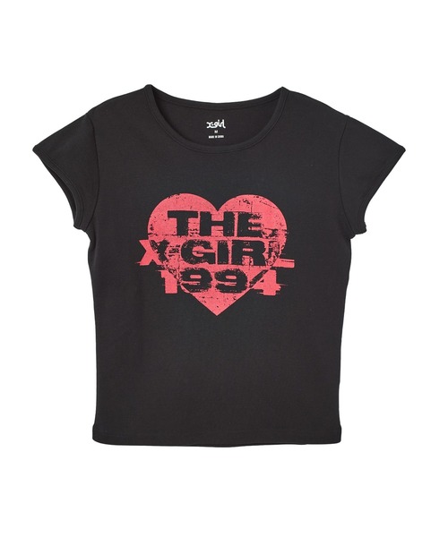 X-girl(エックスガール)の「GRUNGE HEART S/S BABY TEE(Tシャツ/カットソー・レディース・ブラック/ホワイト・S/M)」の2枚目の写真