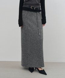 ストラップマキシウールニットスカートグレーMDSK024GRAY