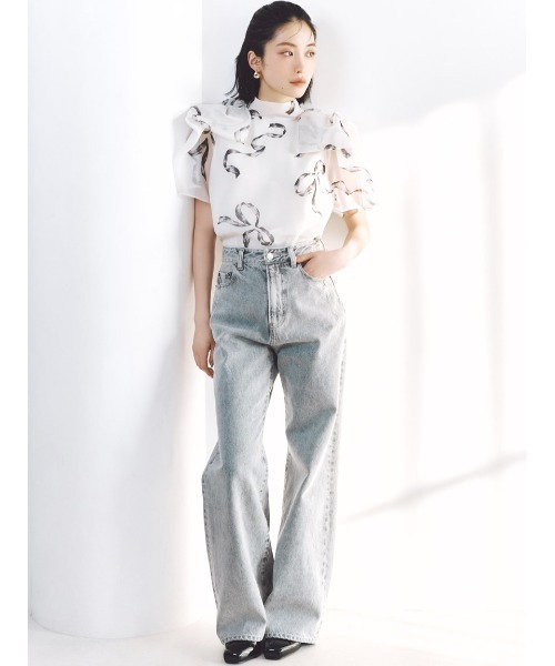 SNIDEL（スナイデル）の「Sustainableリボンライクオーガンシースルーブラウス（シャツ/ブラウス・レディース・オフホワイト/ブラック/ライトピンク・F）」の4枚目の写真