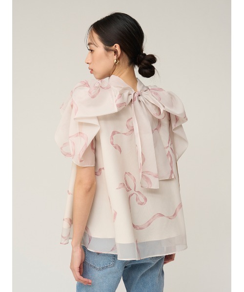 SNIDEL（スナイデル）の「Sustainableリボンライクオーガンシースルーブラウス（シャツ/ブラウス・レディース・オフホワイト/ブラック/ライトピンク・F）」の6枚目の写真