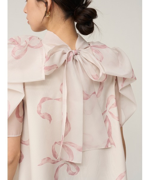 SNIDEL（スナイデル）の「Sustainableリボンライクオーガンシースルーブラウス（シャツ/ブラウス・レディース・オフホワイト/ブラック/ライトピンク・F）」の10枚目の写真