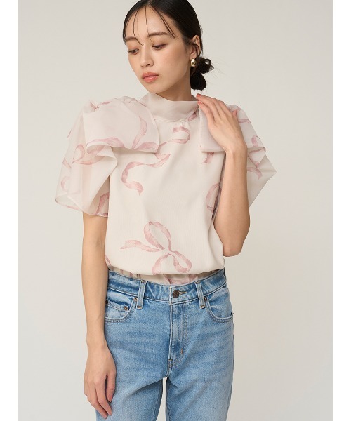 SNIDEL（スナイデル）の「Sustainableリボンライクオーガンシースルーブラウス（シャツ/ブラウス・レディース・オフホワイト/ブラック/ライトピンク・F）」の12枚目の写真