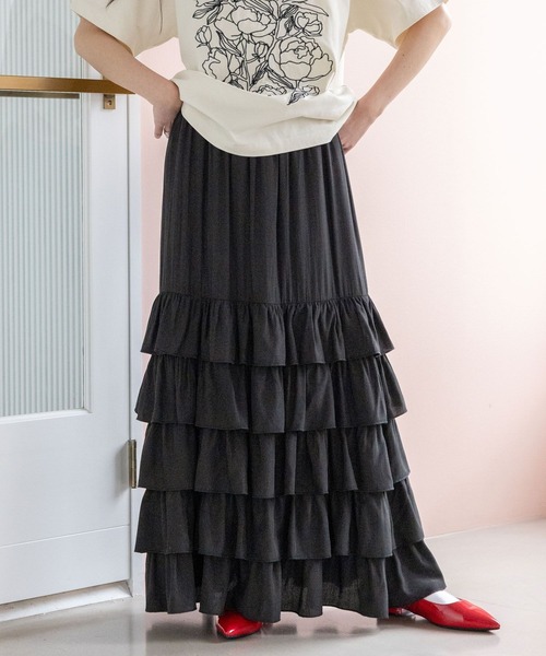 RAGEBLUE（レイジブルー）の「フリルティアードスカート（スカート・レディース・ブラック/ブラック系/ホワイト/ブラウン系・FREE）」の2枚目の写真