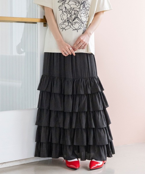 RAGEBLUE（レイジブルー）の「フリルティアードスカート（スカート・レディース・ブラック/ブラック系/ホワイト/ブラウン系・FREE）」の15枚目の写真