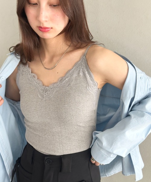 MYMOOD.(マイムード)の「カップ付きレースデザインキャミソール(キャミソール・レディース・グレー/ブラック/ベージュ/ホワイト・FREE)」の3枚目の写真