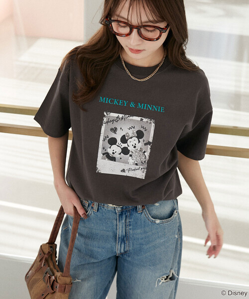 PUBLUX（パブリュクス）の「PUBLUX/パブリュクス Mickey Mouse & Minnie Mouse/ミッキーマウス & ミニーマウス/ 落書き風 フォトアート Tシャツ　限定展開（Tシャツ/カットソー・レディース・チャコールグレー/オフホワイト/イエロー/ネイビー・ﾌﾘ-）」の7枚目の写真