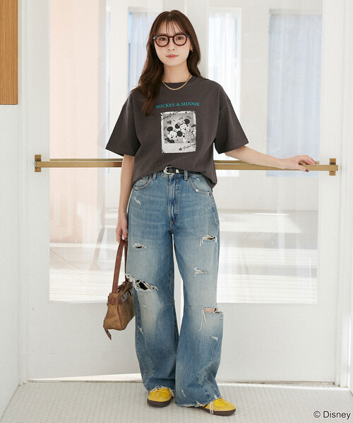 PUBLUX（パブリュクス）の「PUBLUX/パブリュクス Mickey Mouse & Minnie Mouse/ミッキーマウス & ミニーマウス/ 落書き風 フォトアート Tシャツ　限定展開（Tシャツ/カットソー・レディース・チャコールグレー/オフホワイト/イエロー/ネイビー・ﾌﾘ-）」の8枚目の写真