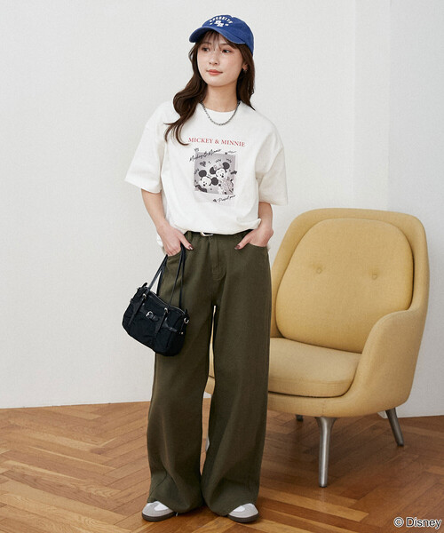 PUBLUX（パブリュクス）の「PUBLUX/パブリュクス Mickey Mouse & Minnie Mouse/ミッキーマウス & ミニーマウス/ 落書き風 フォトアート Tシャツ　限定展開（Tシャツ/カットソー・レディース・チャコールグレー/オフホワイト/イエロー/ネイビー・ﾌﾘ-）」の16枚目の写真