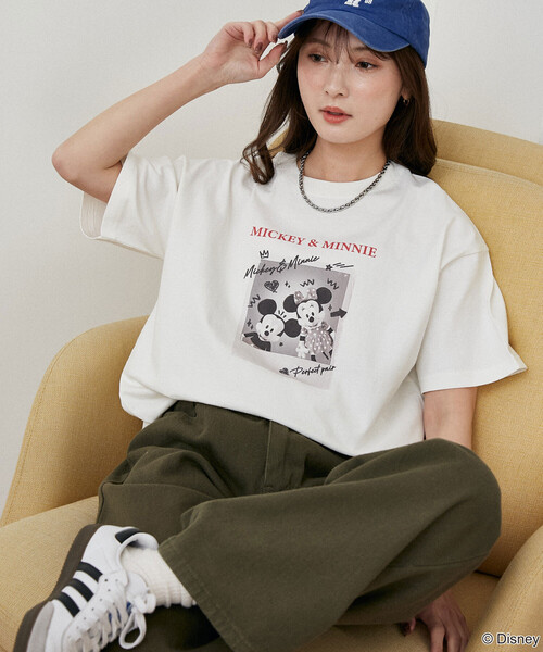 PUBLUX（パブリュクス）の「PUBLUX/パブリュクス Mickey Mouse & Minnie Mouse/ミッキーマウス & ミニーマウス/ 落書き風 フォトアート Tシャツ　限定展開（Tシャツ/カットソー・レディース・チャコールグレー/オフホワイト/イエロー/ネイビー・ﾌﾘ-）」の18枚目の写真