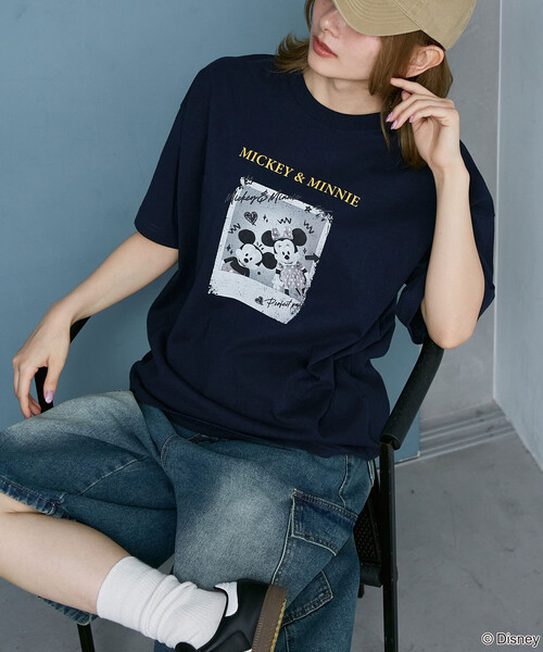 PUBLUX（パブリュクス）の「PUBLUX/パブリュクス Mickey Mouse & Minnie Mouse/ミッキーマウス & ミニーマウス/ 落書き風 フォトアート Tシャツ　限定展開（Tシャツ/カットソー・レディース・チャコールグレー/オフホワイト/イエロー/ネイビー・ﾌﾘ-）」の22枚目の写真