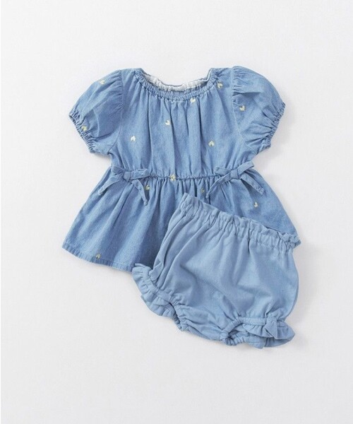 BRANSHES（ブランシェス）の「【おそろい】ハート刺しゅうデニムトップス＆ブルマセット（その他ベビー用品・キッズ・ブルー/サックスブルー・80/70）」の2枚目の写真