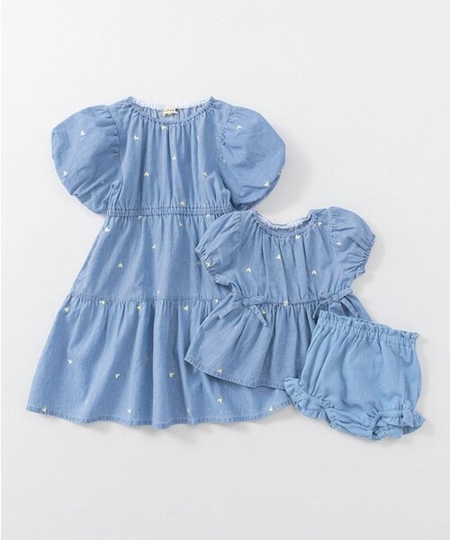 BRANSHES（ブランシェス）の「【おそろい】ハート刺しゅうデニムトップス＆ブルマセット（その他ベビー用品・キッズ・ブルー/サックスブルー・80/70）」の3枚目の写真